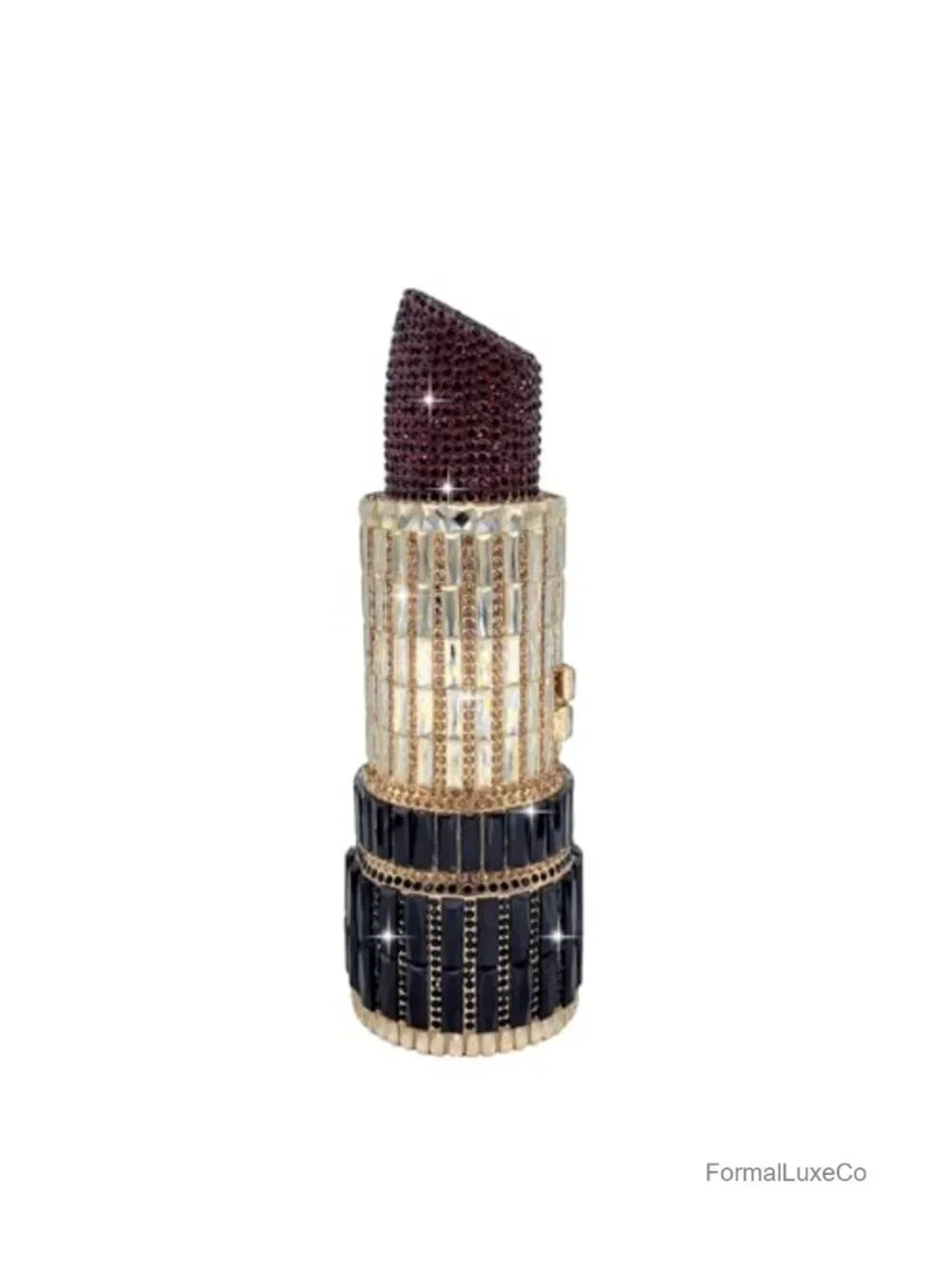Crystal 3D Lipstick Shape Evening Clutch Purse With Chain Strap